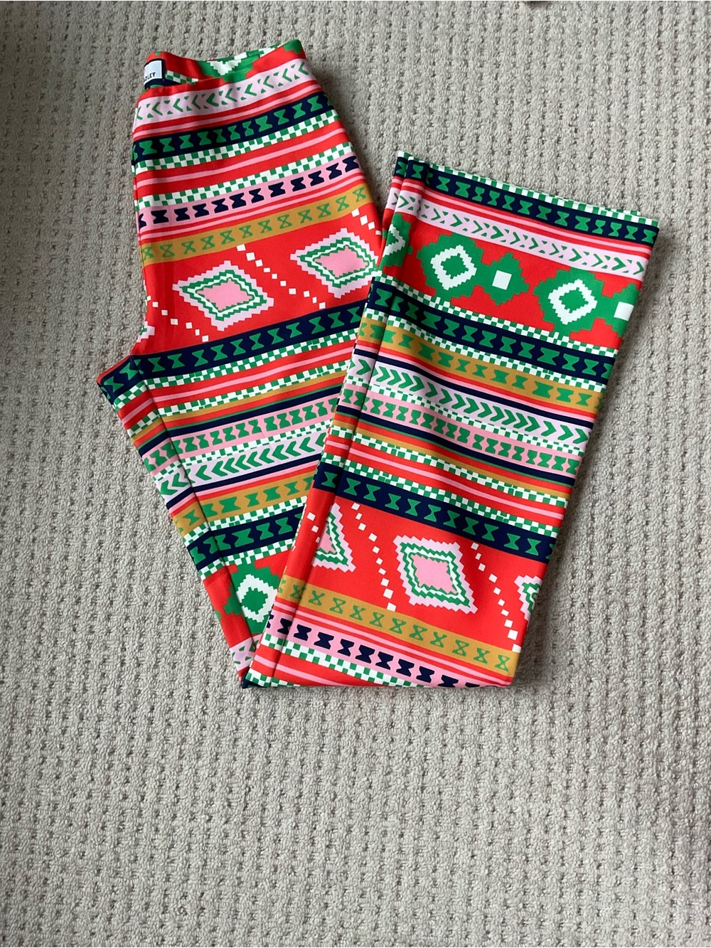 CK Bradley Bright Orange/Green Aztec Print Flare Pants
